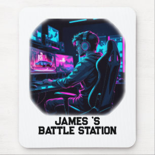 Neon RGB Cyberpunk Gamer Room Personalised Name Mouse Mat