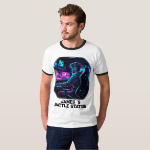 Neon RGB Cyberpunk Gamer Room Personalised Name T-Shirt