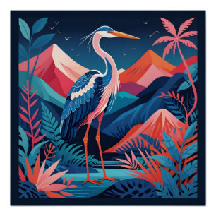 neon ridge heron poster