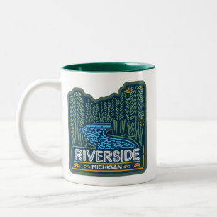 Neon Riverside Michigan Two-Tone Coffee Mug