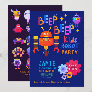 NEON ROBOT 2nd Birthday Party Boy Girl Funny Invitation