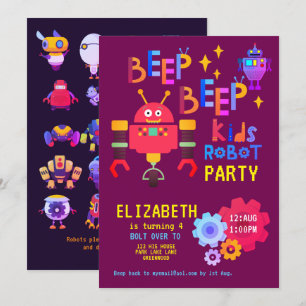 Neon ROBOT PARTY Kids Birthday Pink Girls Costume Invitation