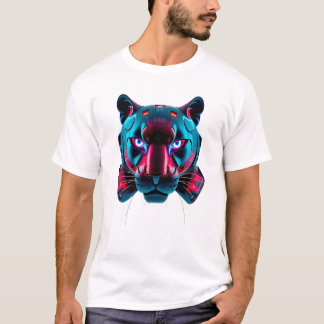 Neon Robotic Panther Face T-Shirt