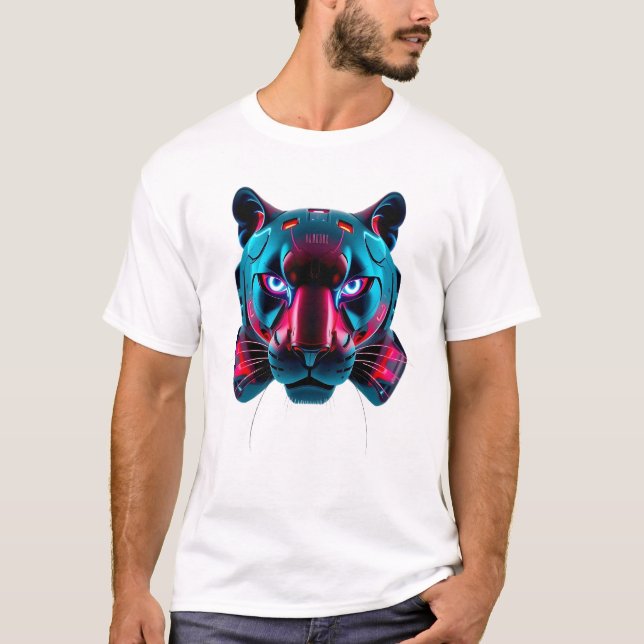 Neon Robotic Panther Face T-Shirt (Front)