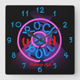 Neon Rock n' Roll personalised Square Wall Clock