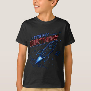 Neon Rocket Space Birthday Kids Graphic Tee