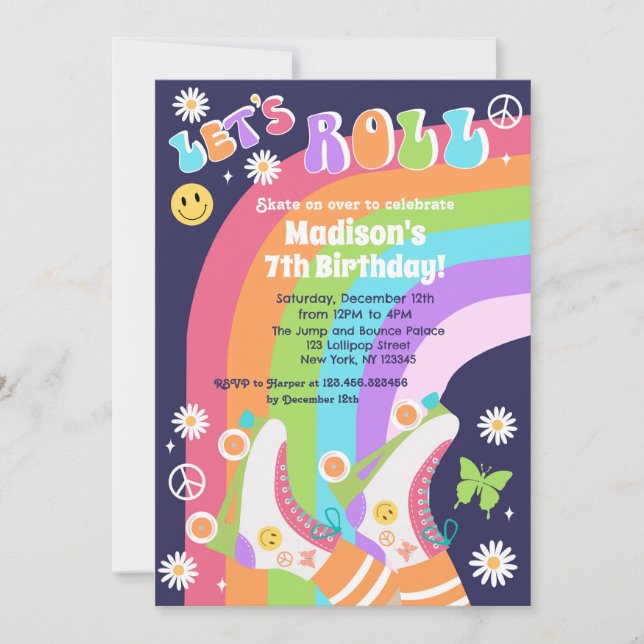 Neon Roller Skate Groovy Birthday Invitations (Front)