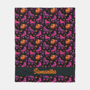 Neon Roller Skates and Halloween Stars Fleece Blanket