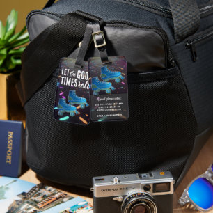 Neon Roller Skates Disco Dance Party Vibes Luggage Tag