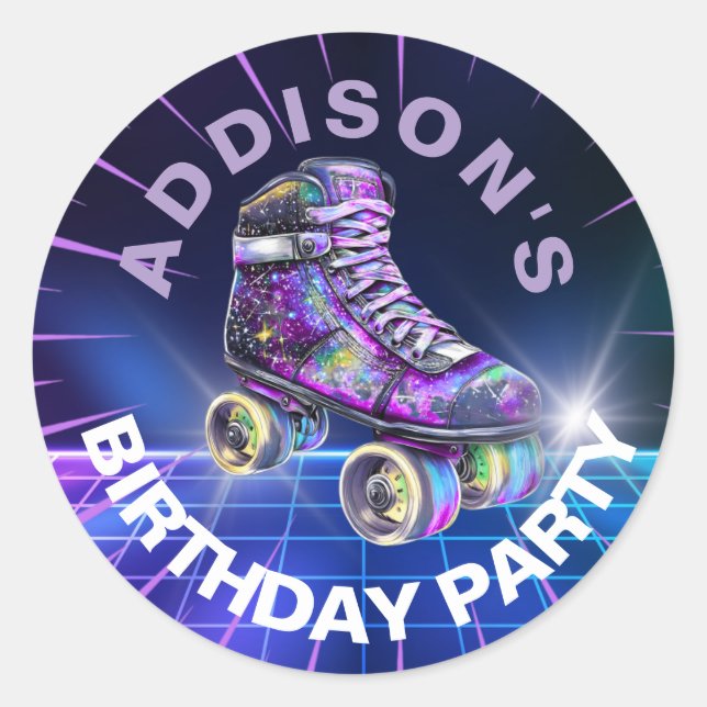 Neon Roller Skating Party Classic Round Sticker (Front)