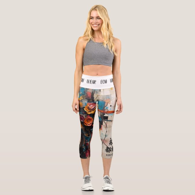 NEON ROSE CAPRI LEGGINGS (Front)