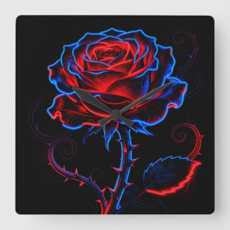 Neon Rose Wall Clock