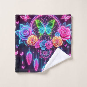 Neon Roses& Butterflies Wash Cloth