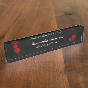 Neon Roses Elegant Goth Desk Nameplate