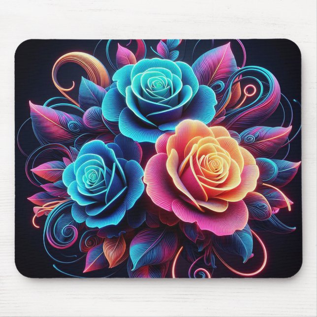 Neon Roses Mouse Mat (Front)