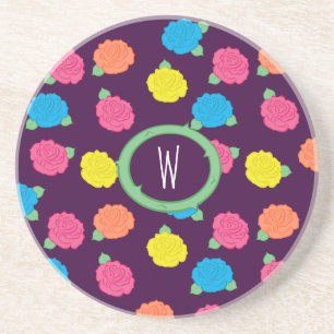 Neon Roses Sandstone Coaster