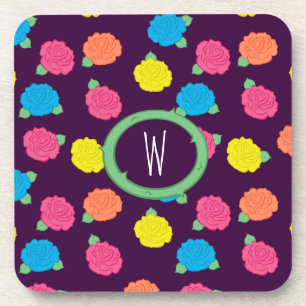 Neon Roses Square Coaster
