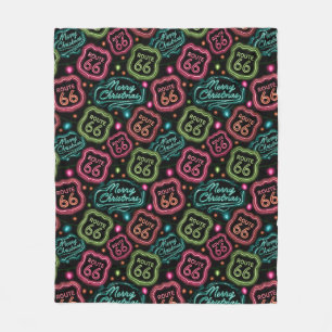 Neon Route 66 Holiday Glow Travel Fleece Blanket