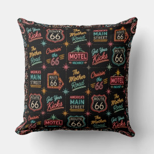 Neon Route 66 Motel Room Decor Cushion
