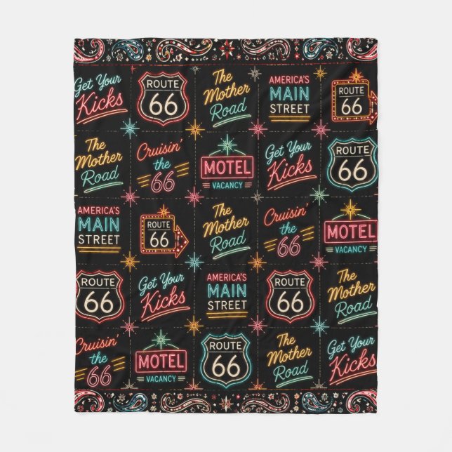 Neon Route 66 Road Trip Comfort Fleece Blanket (Front)