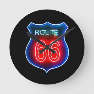 Neon Route 66 Sign Round Clock