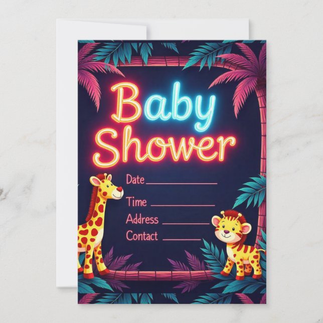 Neon Safari-Themed Baby Shower Invitation (Front)