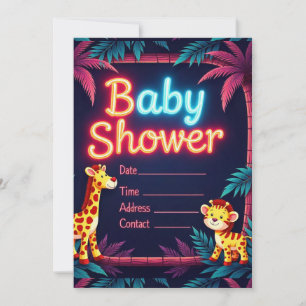 Neon Safari-Themed Baby Shower Invitation