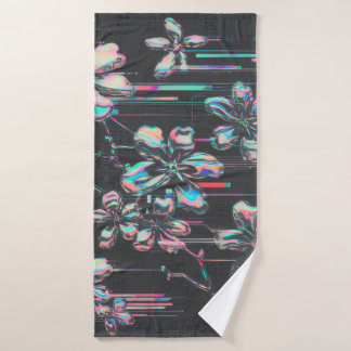 Neon Sakura Glitch - Futuristic flower pattern Bath Towel