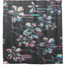 Neon Sakura Glitch - Futuristic flower pattern