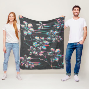 Neon Sakura Glitch – Futuristisches Blumenmuster Fleece Blanket