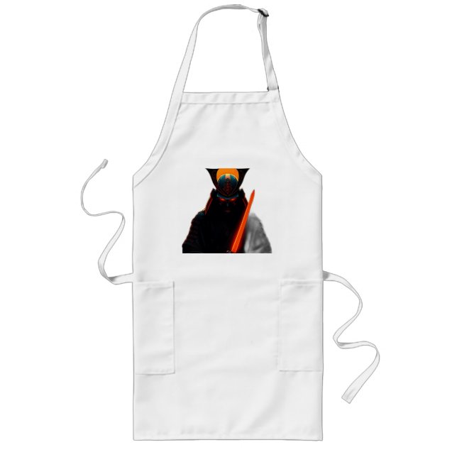 Neon Samurai in Shadow Long Apron (Front)