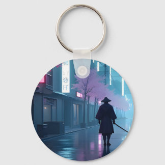 Neon Samurai Keychain – Retro Anime Tokyo Design