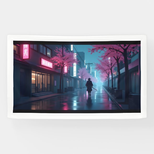 Neon Samurai Nights – Retro Anime Tokyo Art Banner (Horizontal)