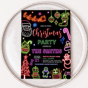 Neon Santa Christmas Party Invitation