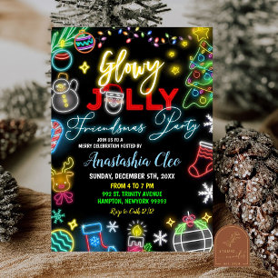 Neon Santa Glowy Jolly Friendsmas Holiday Party Invitation