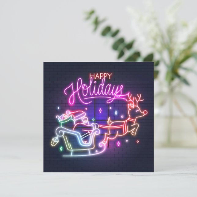 Neon Santa Reindeer Holiday Card (Standing Front)