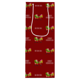 Neon Santa & Rudolph Ho Ho Ho Merry Christmas Wine Gift Bag