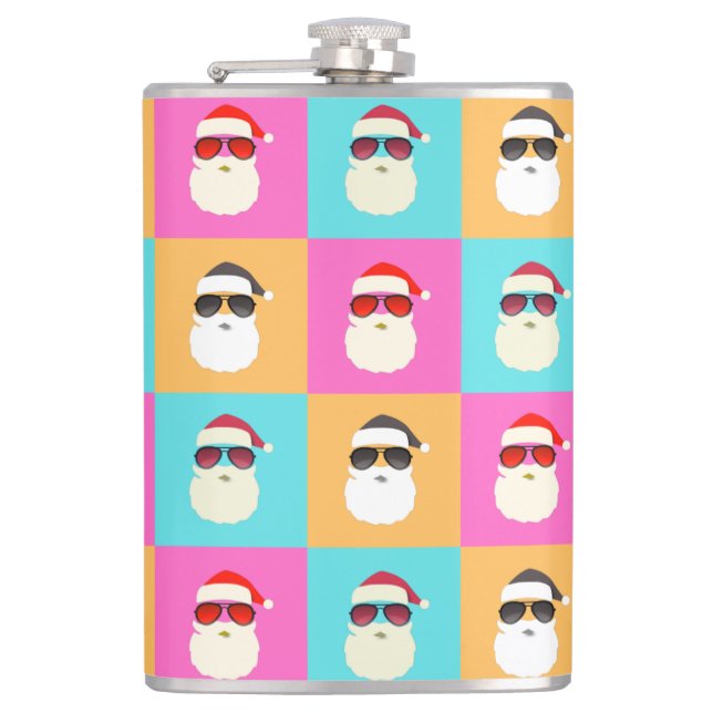 Neon Santa with Sunglasses Cool Colourful Pattern Hip Flask (Front)