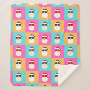 Neon Santa with Sunglasses Cool Colourful Pattern Sherpa Blanket