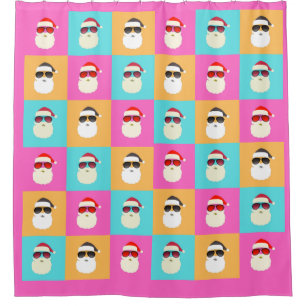 Neon Santa with Sunglasses Cool Colourful Pattern Shower Curtain