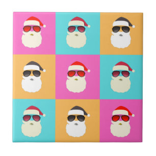 Neon Santa with Sunglasses Cool Colourful Pattern Tile