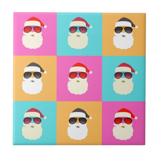 Neon Santa with Sunglasses Cool Colourful Pattern Tile (Front)