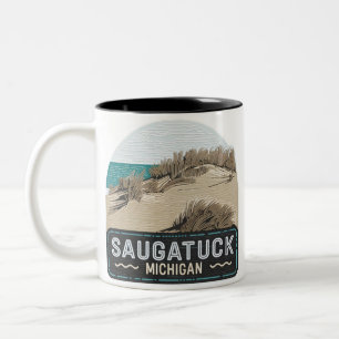 Neon Saugatuck Michigan Sand Dunes Two-Tone Coffee Mug