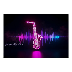 Neon Saxophone Glow – Futuristic Music Wall Art