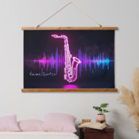 Neon Saxophone Glow – Futuristic Music Wall Art