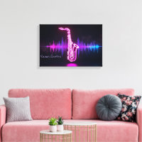 Neon Saxophone Glow – Futuristic Music Wall Art