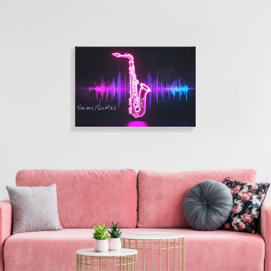 Neon Saxophone Glow – Futuristic Music Wall Art