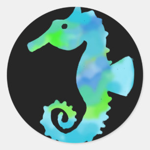 Neon Seahorse Classic Round Sticker