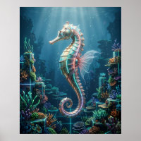 Neon Seahorse Coral Grid