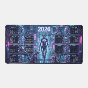 Neon Sentinel 2026 – Cyberpunk Android & Robo-Pets Desk Mat